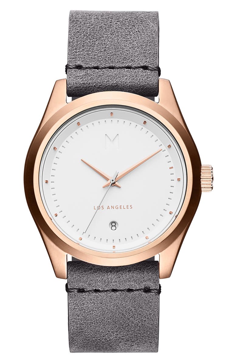 MVMT WATCHES MVMT Time Crusher Leather Strap Watch, 39mm, Main, color,