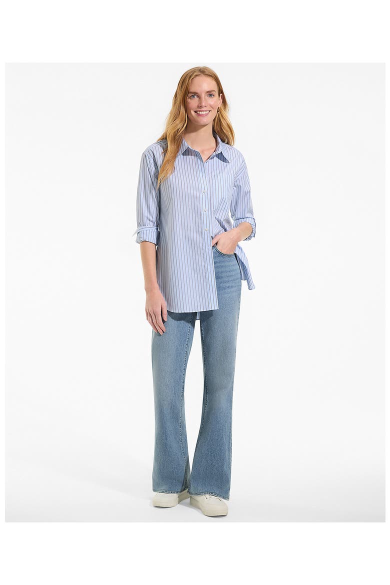 No Iron Oversized Poplin Extra Long Tunic, Alternate, color, Misty Blue/Deep Sea Stripes