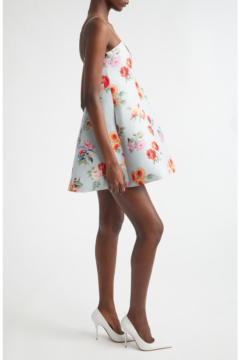 The Zinnia Floral Virgin Wool & Silk Faille Trapeze Minidress, Alternate, color, LIGHT BLUE FLORAL