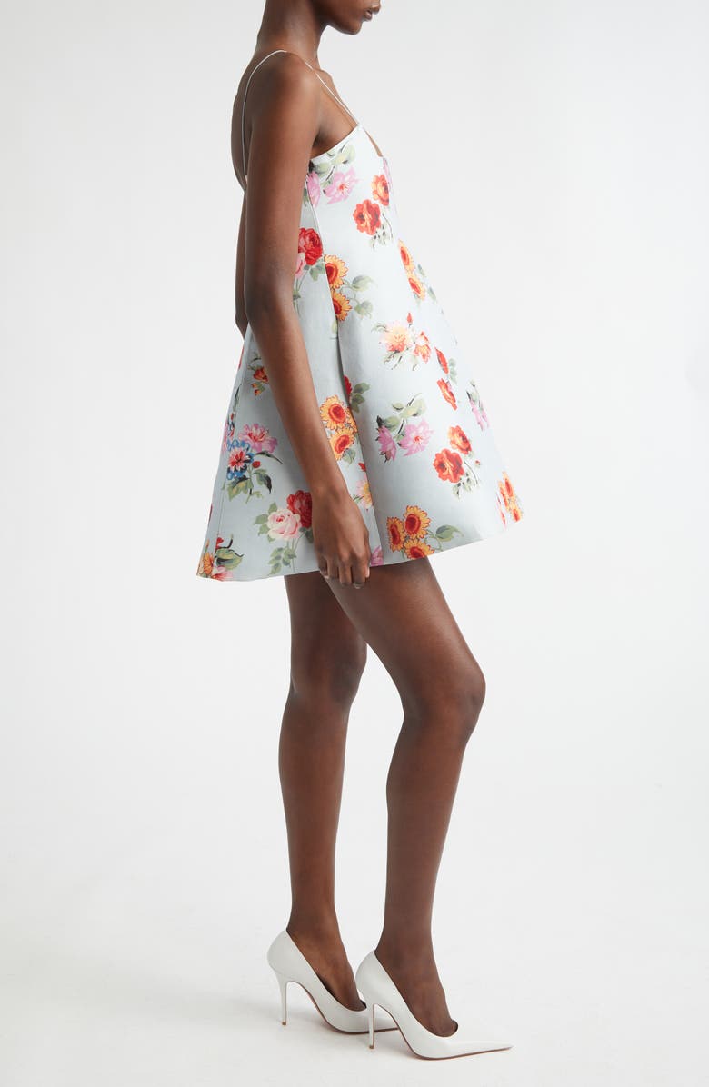 Brandon Maxwell The Zinnia Floral Virgin Wool & Silk Faille Trapeze Minidress, Alternate, color, Light Blue Floral