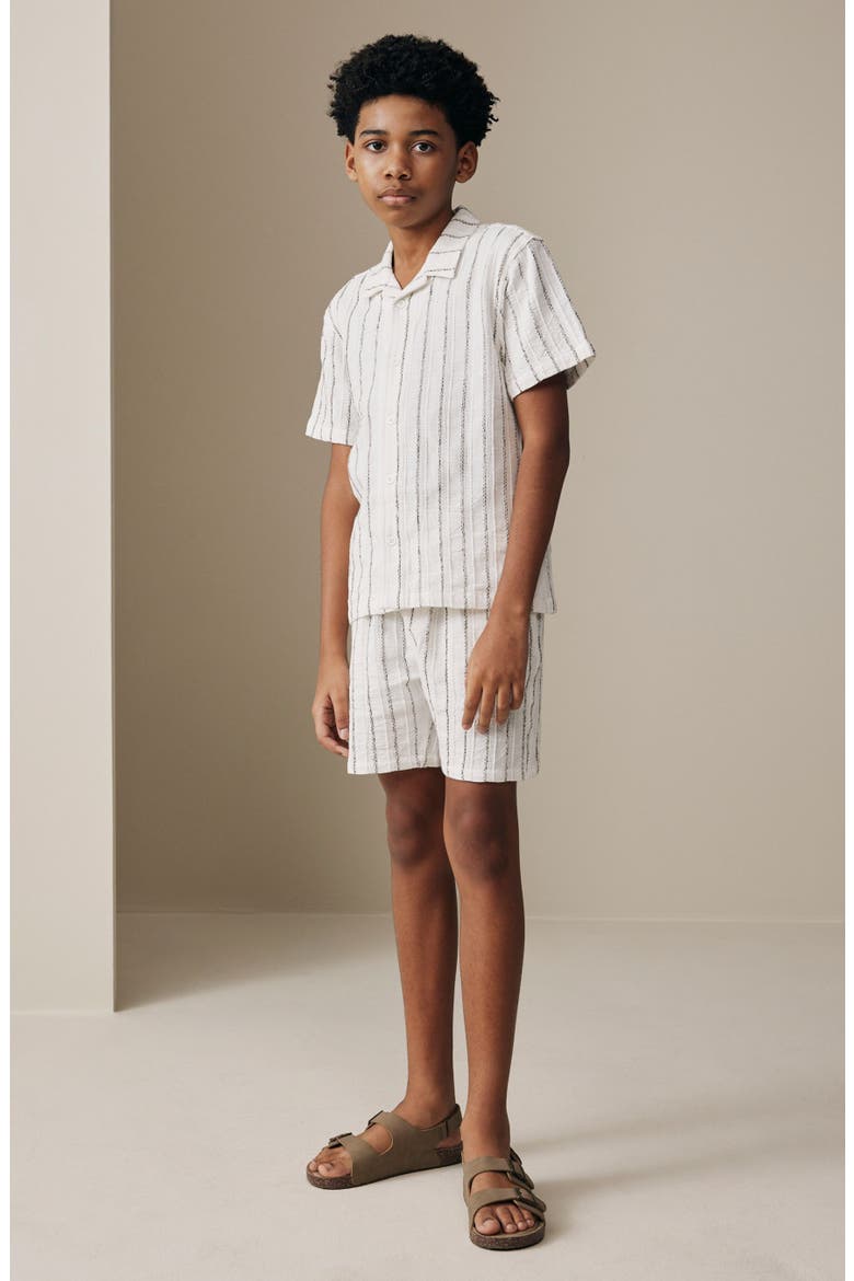Kids' Stripe Button-Up Shirt & Shorts Set, Alternate, color, WHITE