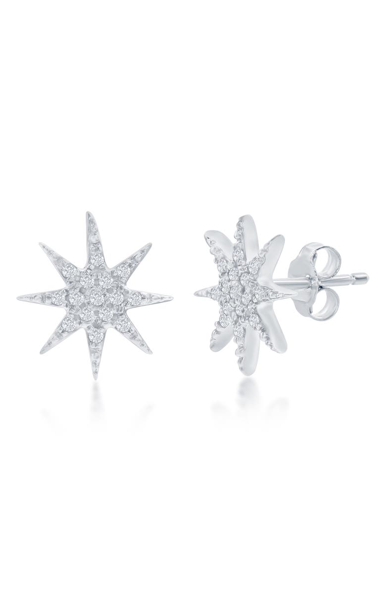 SIMONA North Star Sterling Silver Pavé Diamond Stud Earrings - 0.07ct., Main, color, 
