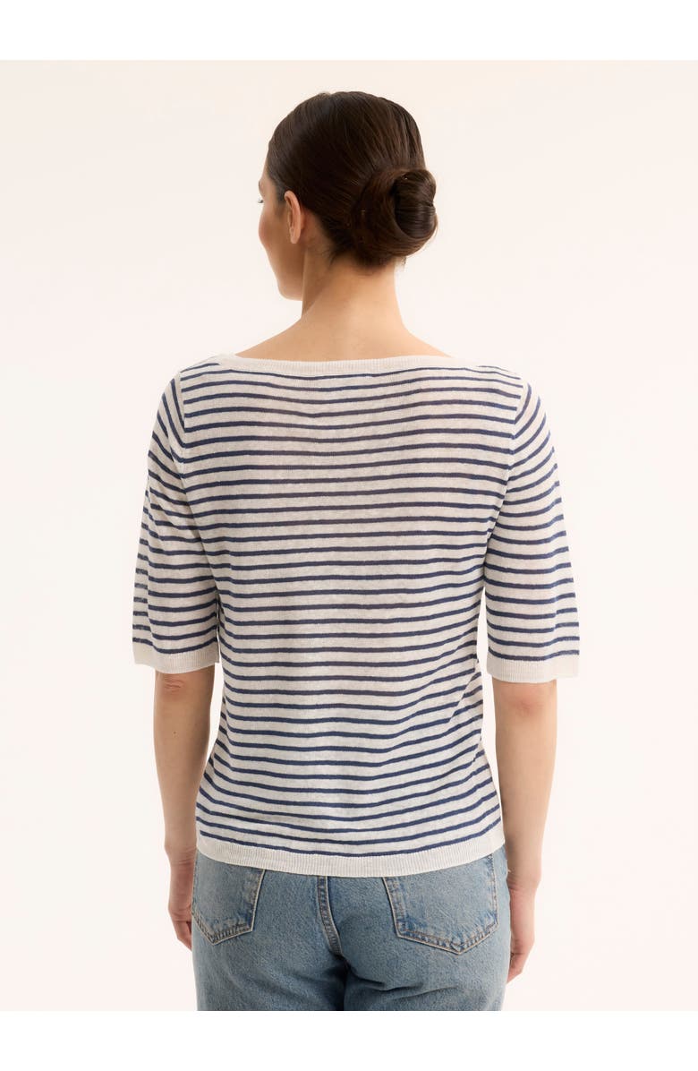 Majestic Filatures Linen Knit Stripe Elbow Sleeve Crewneck, Alternate, color, Marine