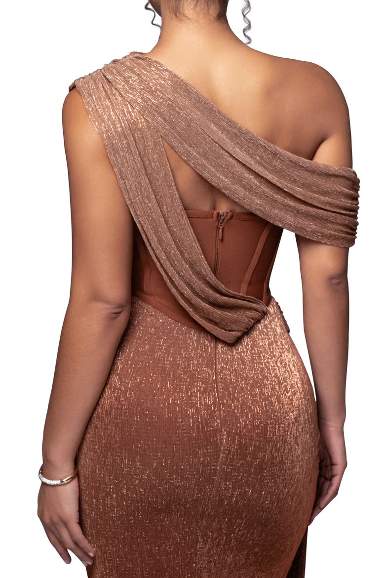 Celestina Metallic Drape Gown, Alternate, color, GOLD