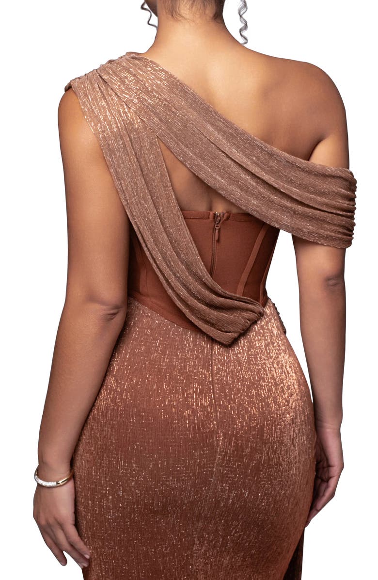JLUXLABEL Celestina Metallic Drape Gown, Alternate, color,