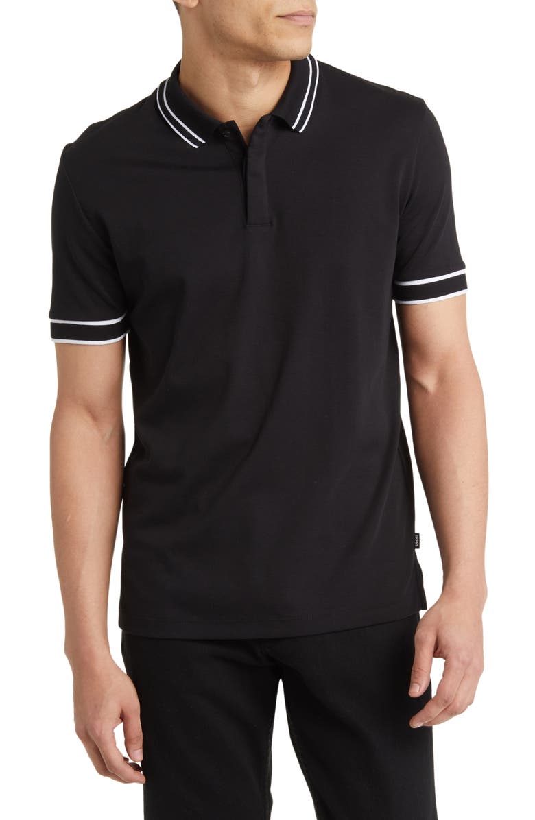 BOSS Parlay Tipped Cotton Polo, Main, color, Black