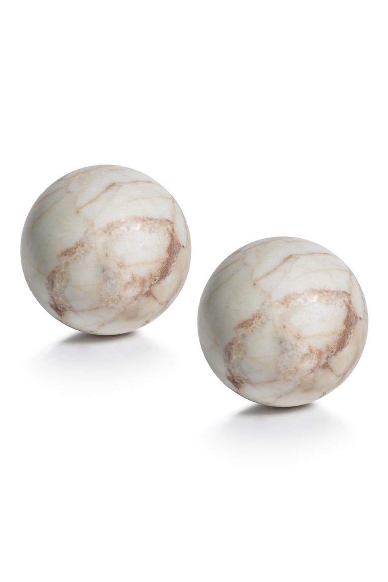 Rosso Verona Set of 2 Marble Balls, Main, color, WHITE BROWN