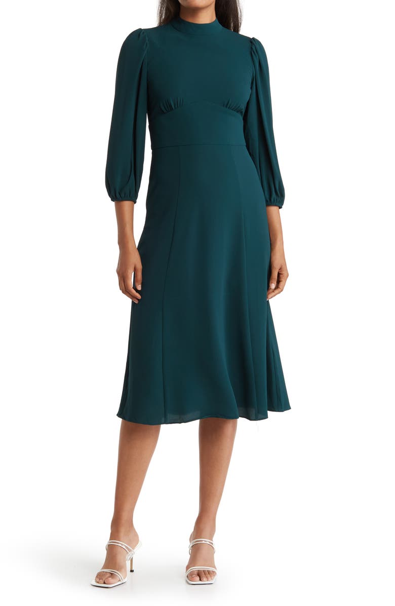Maggy London Mock Neck Long Sleeve Midi Dress, Main, color, 