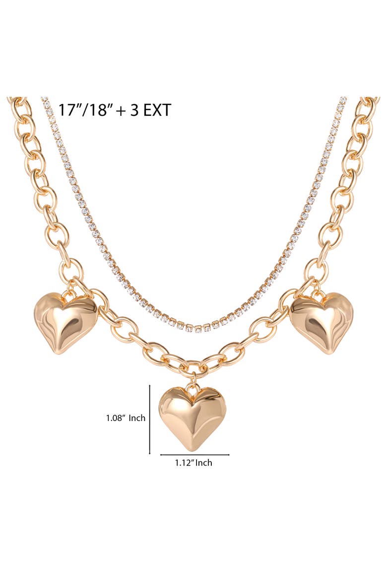 Triple Heart Statement Necklace, Alternate, color, Gold