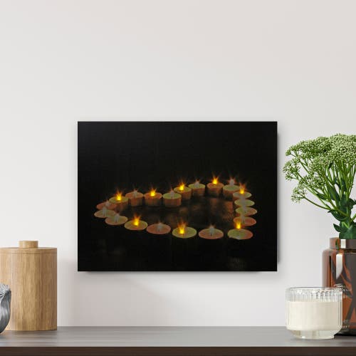 Northlight Led Lighted Flickering Heart-shaped Candles Canvas Wall Art 15.75" In Black