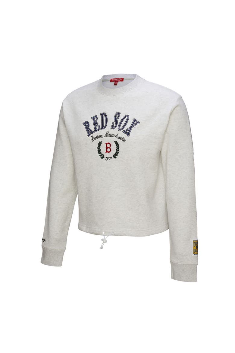 Women's Mitchell & Ness Heather Gray Boston Red Sox Cropped Toggle Pullover Sweatshirt, Alternate, color, Heather Gray