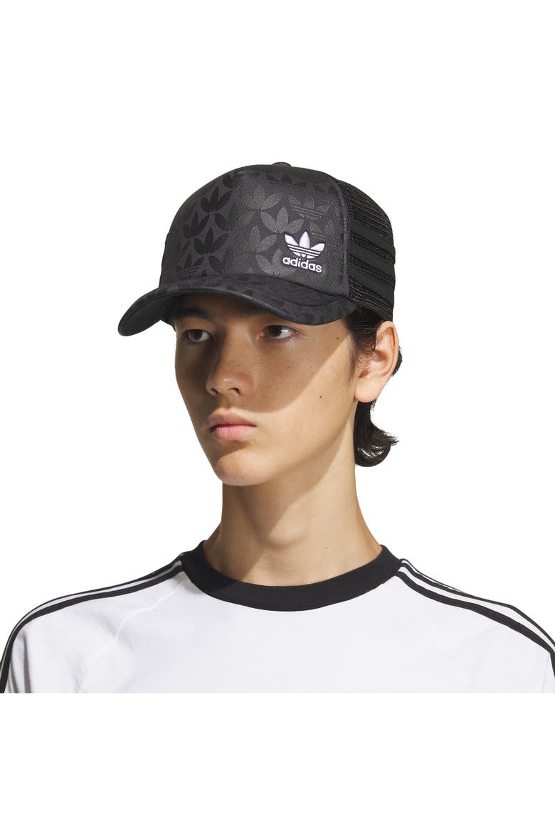 Monogram Snapback Trucker Hat, Alternate, color, BLACK/ WHITE