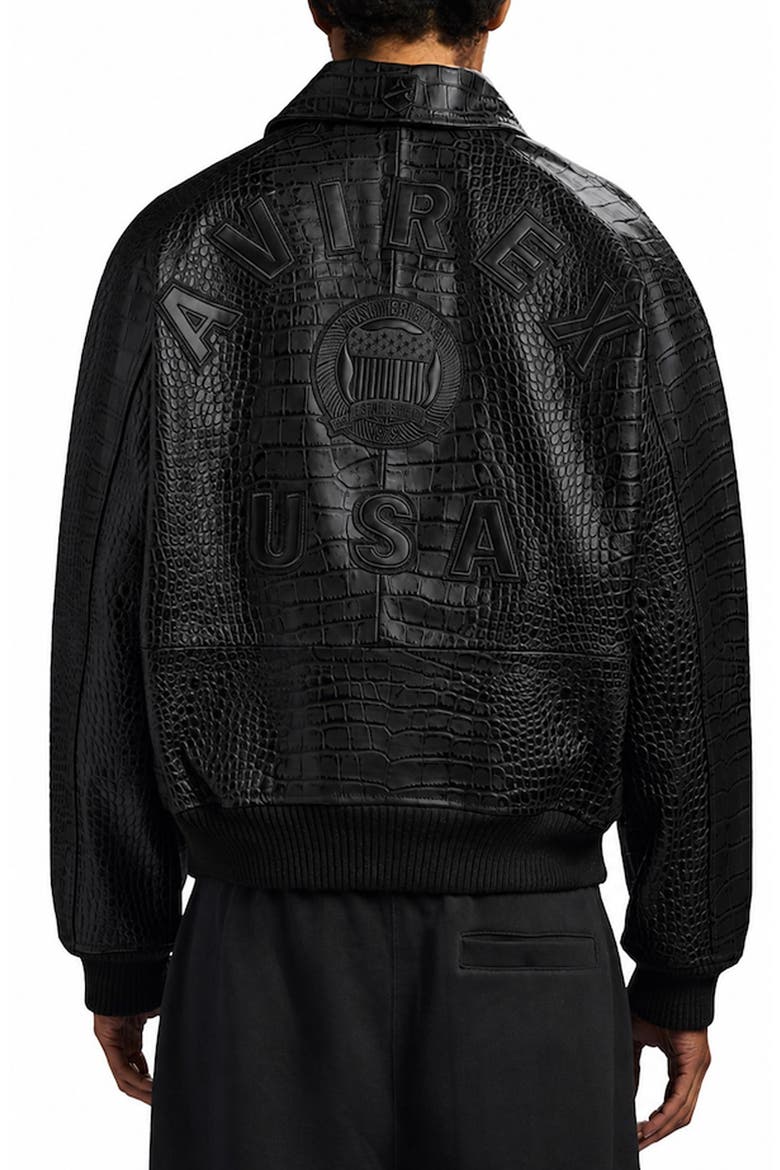 Croc Embossed Leather Icon Jacket, Alternate, color, BLACK