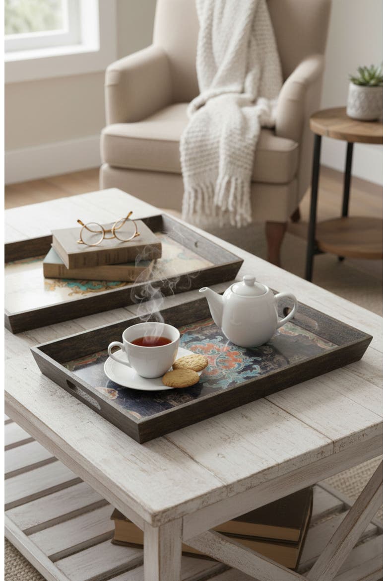Set of 2 Elegant Trays, Alternate, color, MULTI