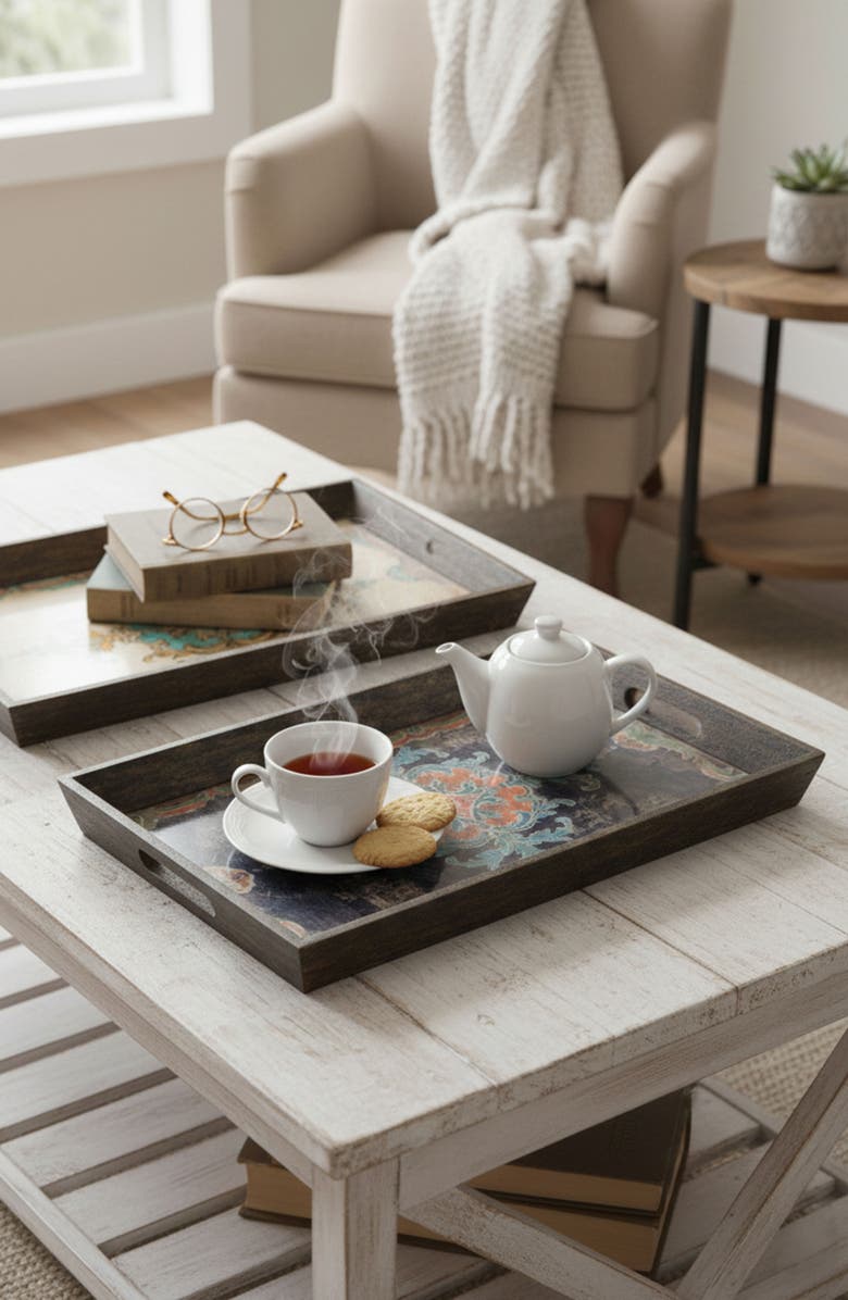 A & B Home Set of 2 Elegant Trays, Alternate, color, Multi