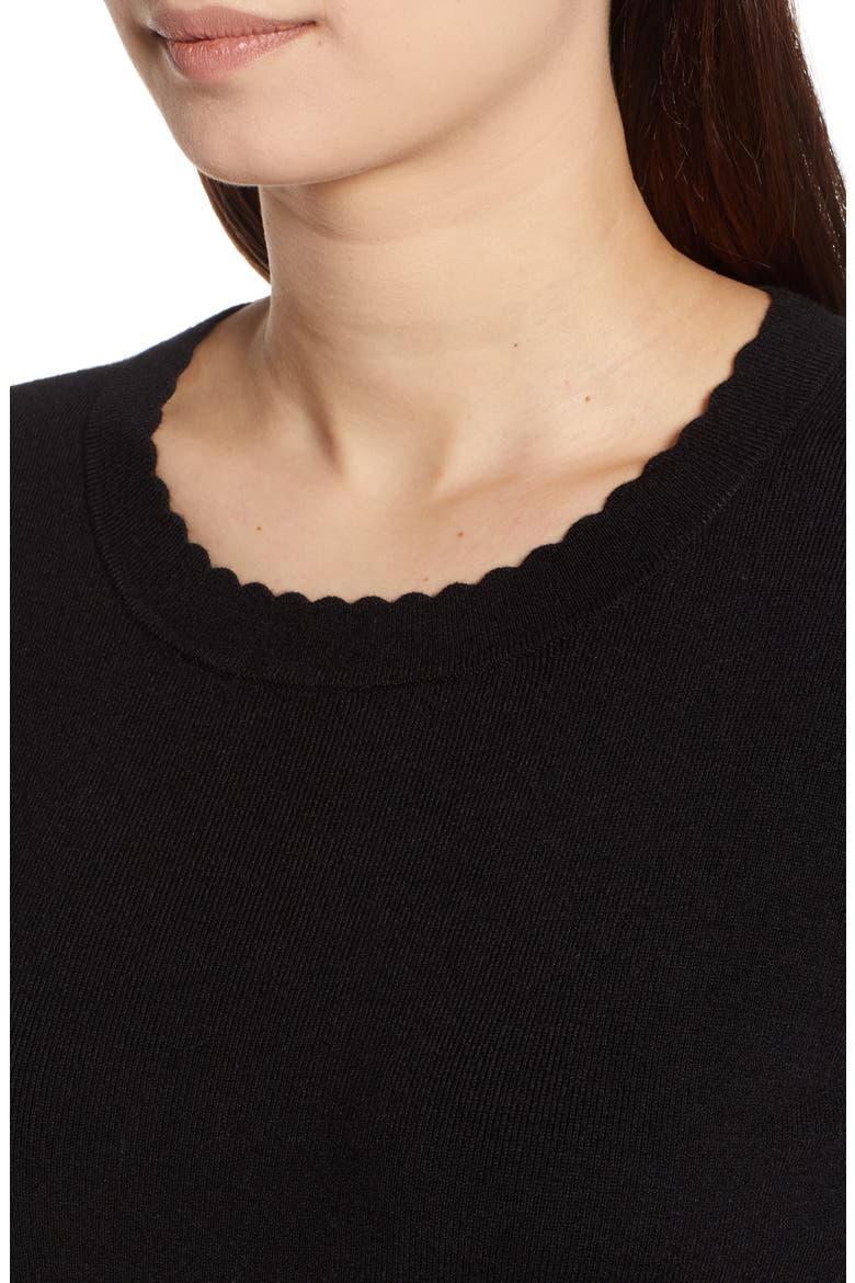 Scallop Trim Sweater, Alternate, color, BLACK