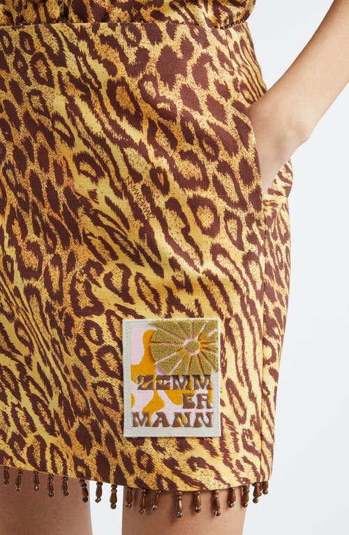 Zimmermann Coco Leopard Print Beaded Fringe Skirt In Animal Print