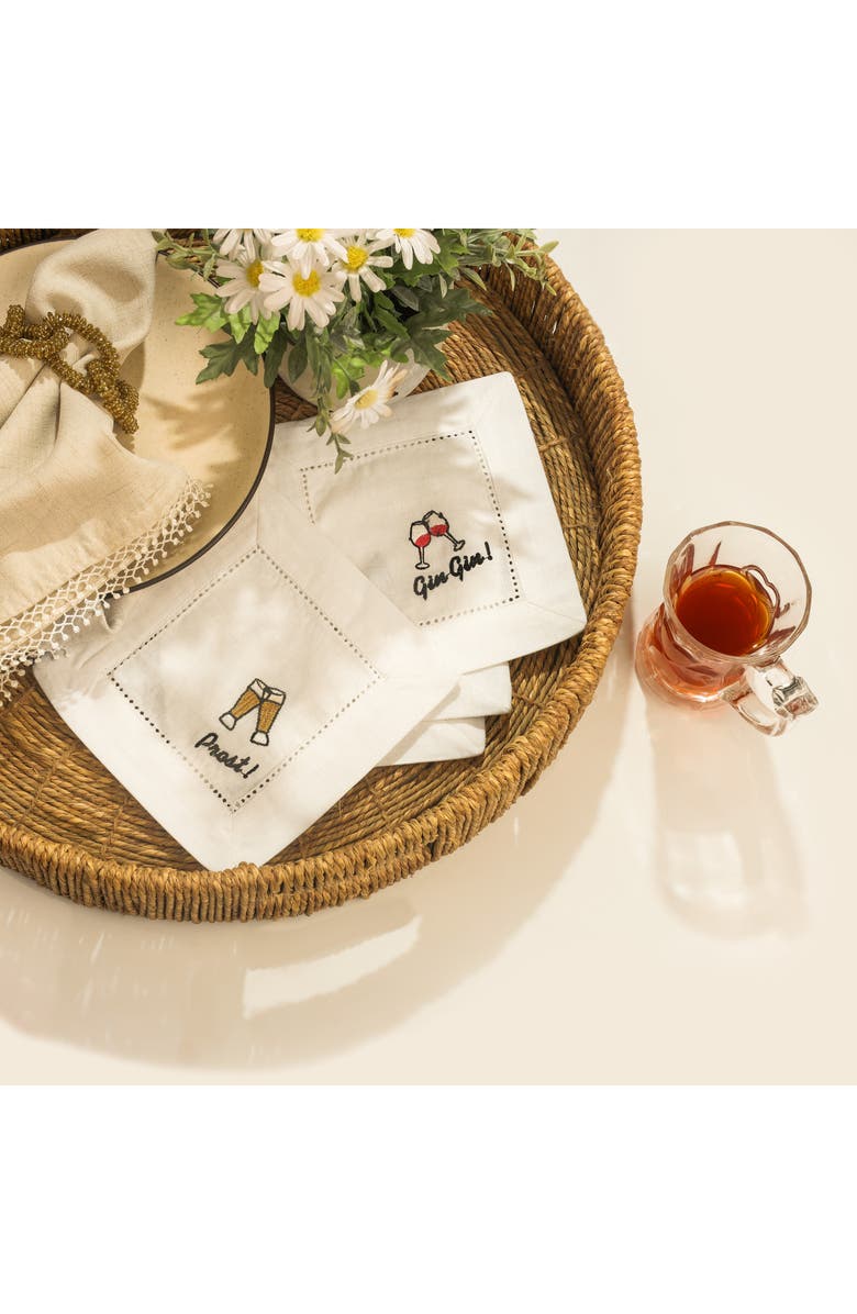 Tiramisu Gin Toast Embroidered Linen Cocktail Napkins, Alternate, color,