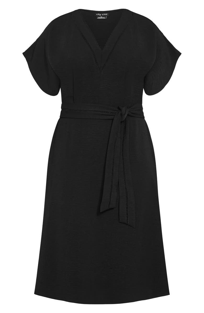 City Chic Maya Tie Belt Midi Dress, Alternate, color, Black