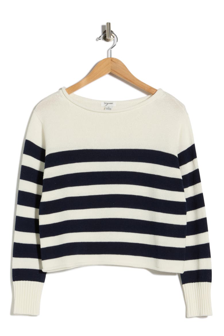 Stripe Boat Neck Sweater, Alternate, color, CREME/ NAVY