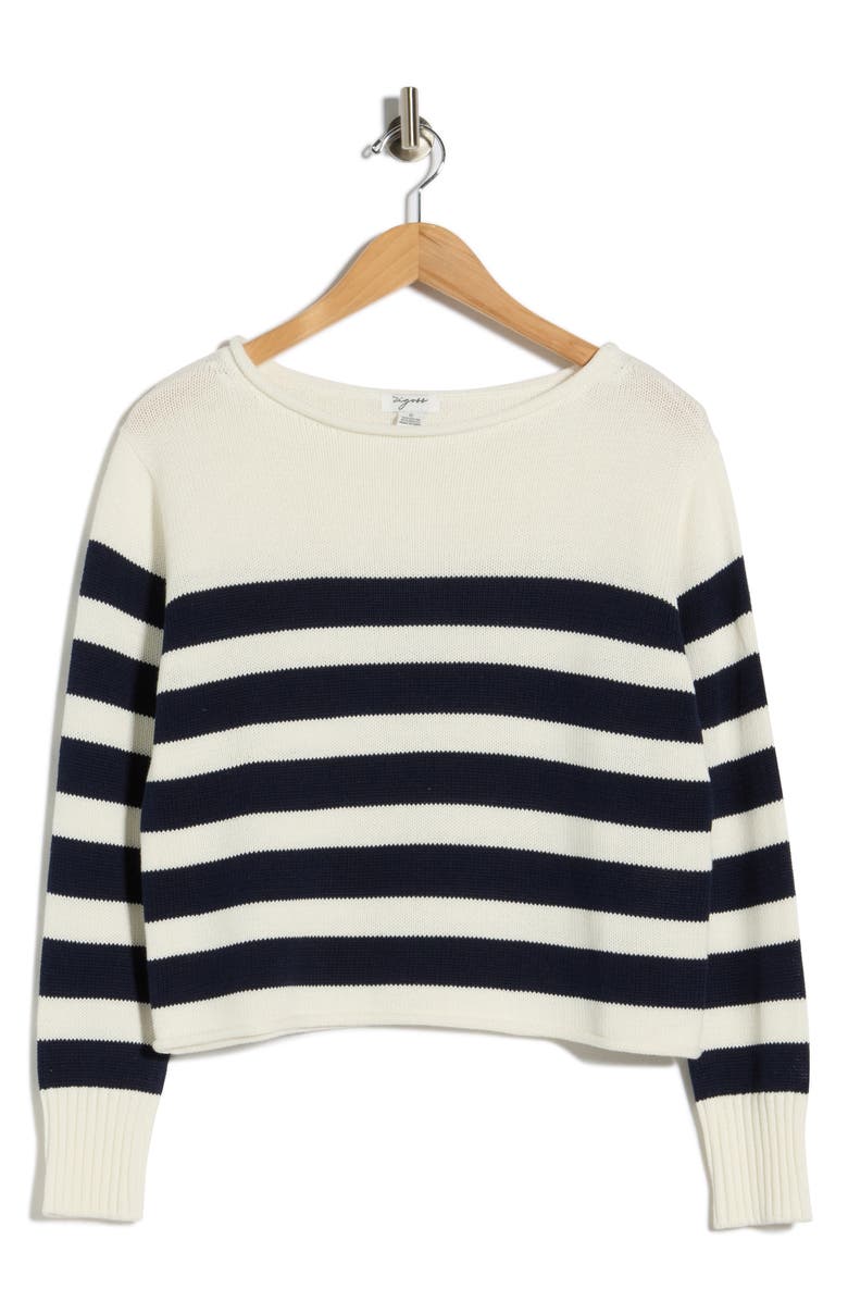 Vigoss Stripe Boat Neck Sweater, Main, color, Creme/ Navy