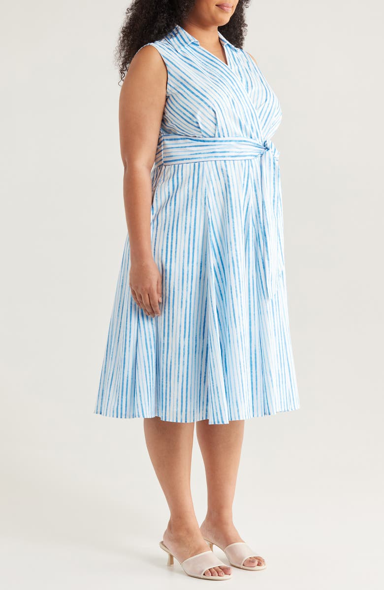Tahari ASL Stripe Sleeveless Cotton Midi Dress, Alternate, color, White Blue