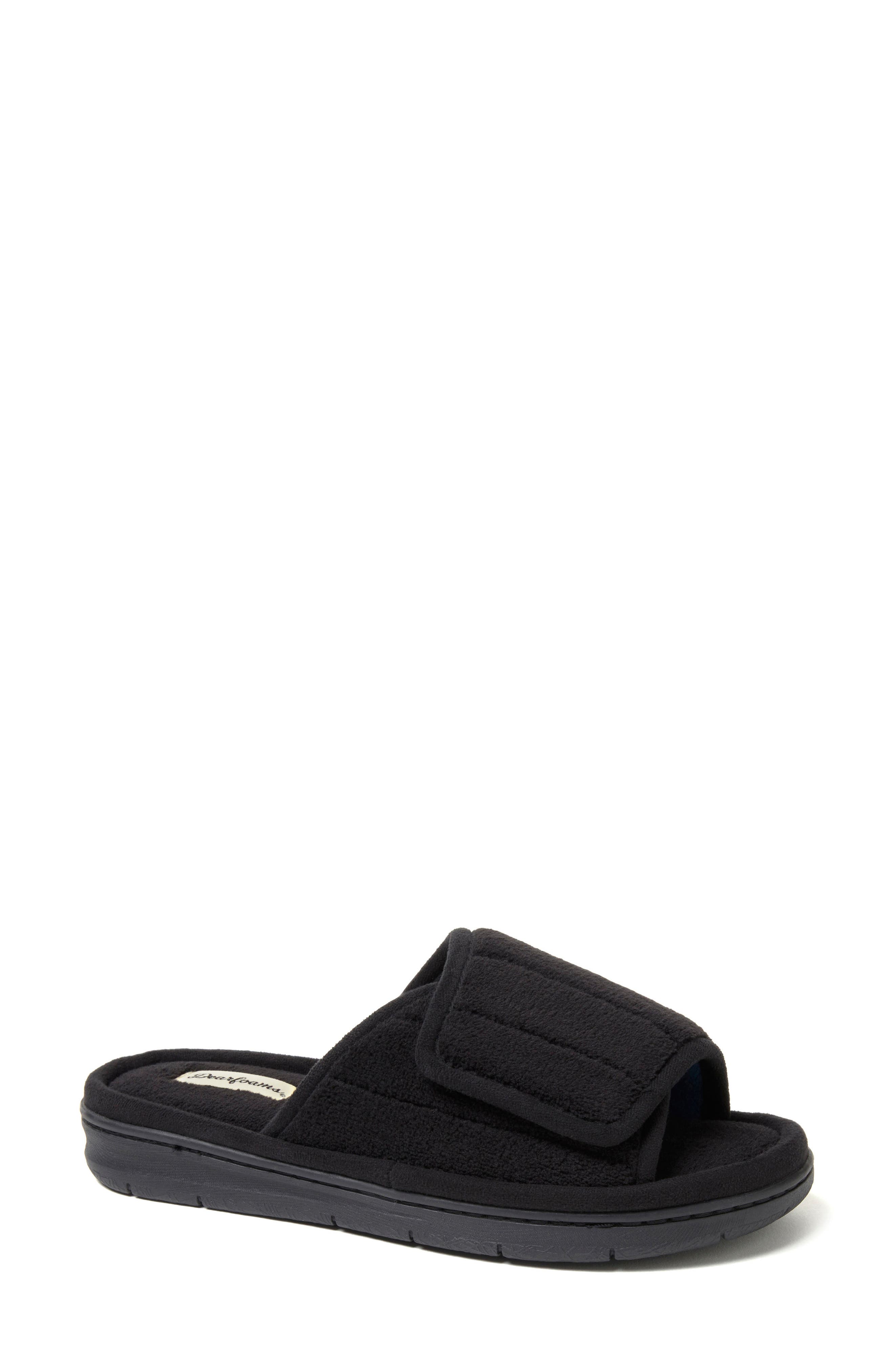 Mickey Terry Adjustable Shower Slide Slipper, Main, color, BLACK