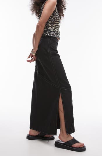 Raw Edge Topstitch Maxi Skirt