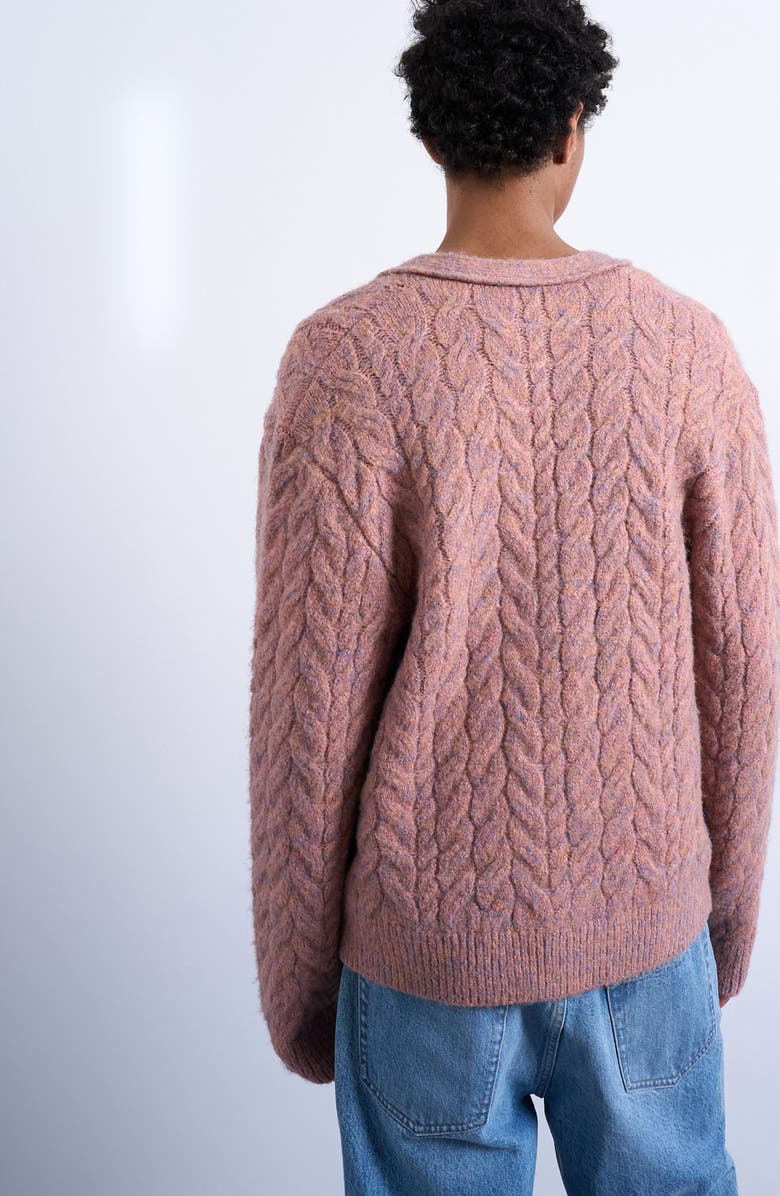 Topman Marled V-Neck Cable Cardigan, Alternate, color, Pink