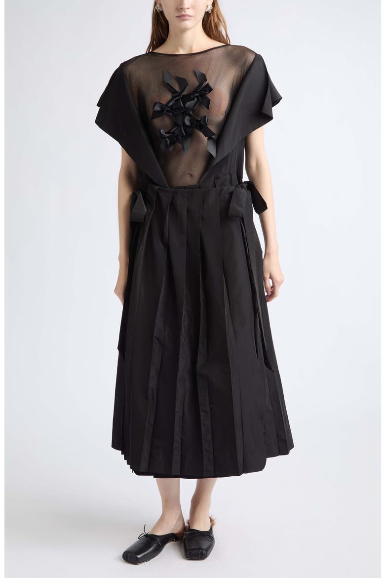Sheer Pleated Bow Dress, Main, color, BLACK/ BLACK