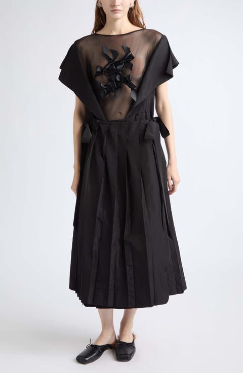 Sheer Pleated Bow Dress