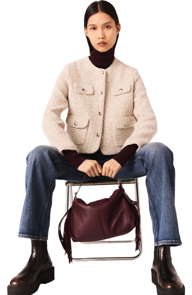 maje Short boucle tweed jacket, Alternate, color, Ecru