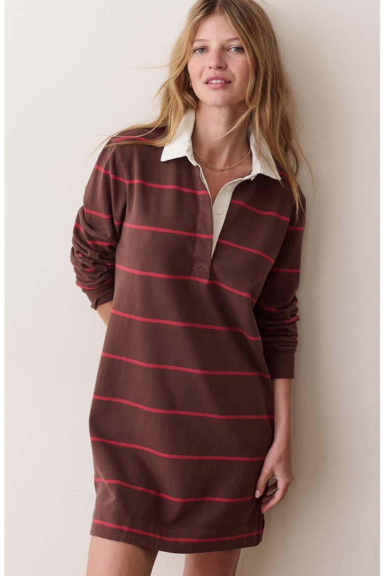 Maggie Long Sleeve Rugby Minidress, Alternate, color, CHOCOLATE AND BERRY STRIPE