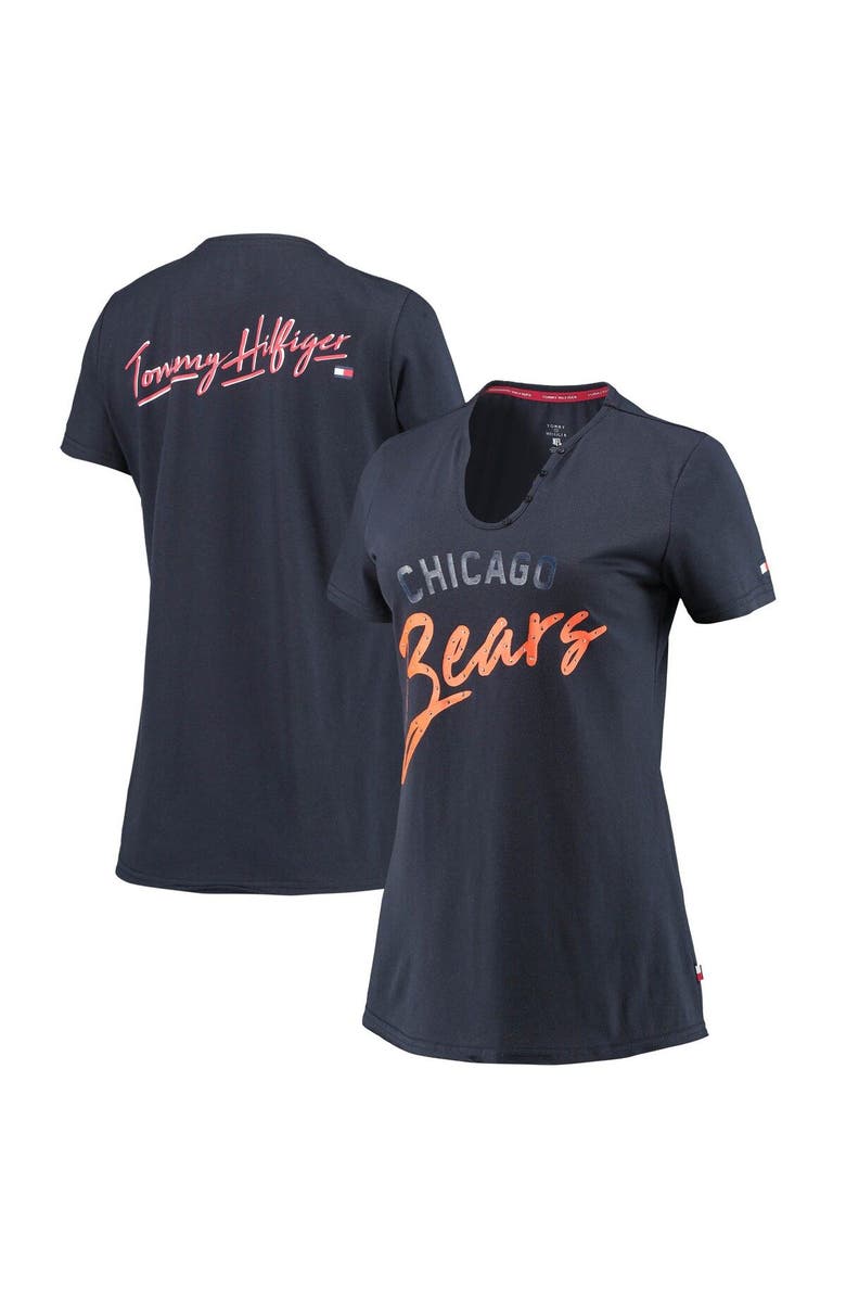 Tommy Hilfiger Women's Tommy Hilfiger Navy Chicago Bears Riley V-Neck T-Shirt, Main, color,