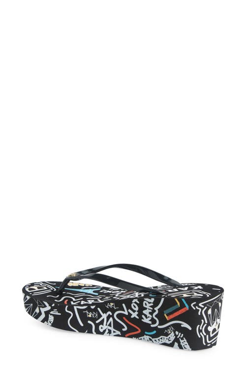 Karl Lagerfeld Paris Nola Graffiti Platform Flip Flop In Black Multi
