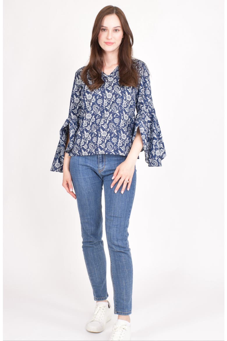 Emilia Paisley Print Cotton Top, Alternate, color, Blue