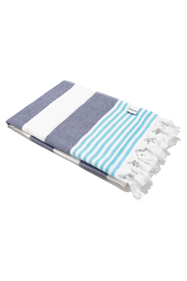 Marine Striped Organic Turkish Towel with Soft Terry Cloth Lining, Alternate, color, Navy and Blue
