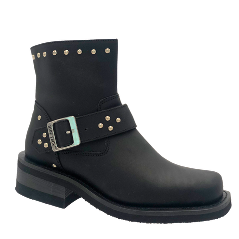 6" Heeled Buckle Biker Boots