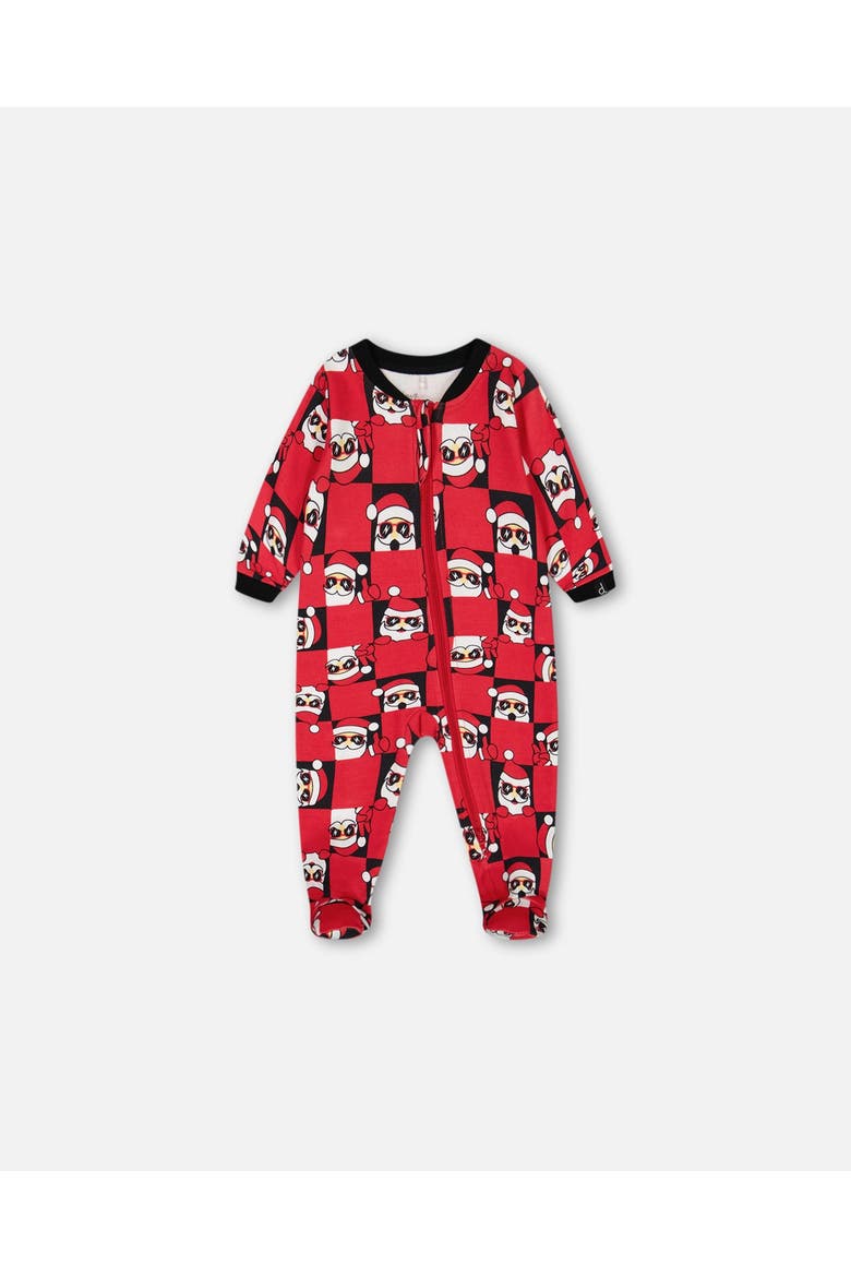 Baby Boy's Organic Cotton One Piece Pajama Red Printed Santa, Main, color, Printed Santa Claus