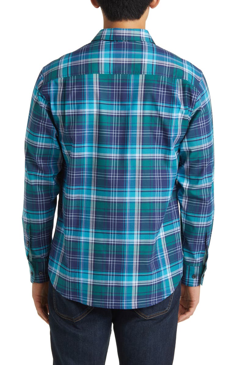 Tommy Bahama Lazlo Check Stretch Cotton & Silk Button-Up Shirt, Alternate, color, Riviera Azure