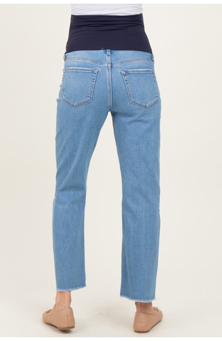 PinkBlush Distressed Raw Hem Cropped Straight Leg Maternity Jeans, Alternate, color, Blue