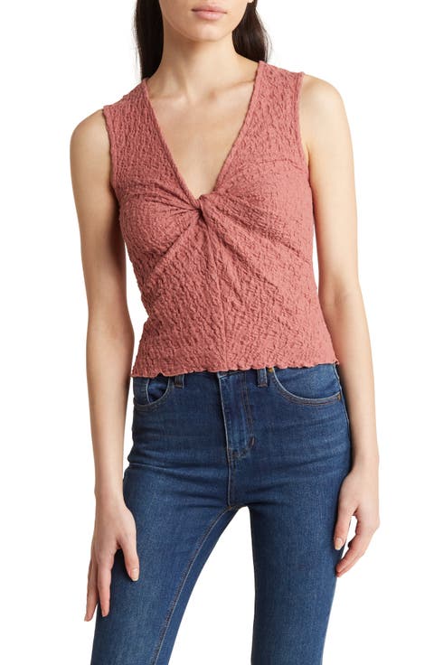 Popcorn Knit Twist Front Sleeveless Crop Top