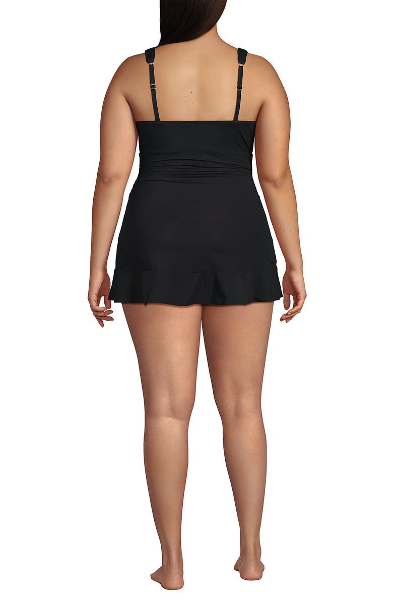 Lands' End Plus Size SlenderSuit Grecian Mini Swim Dress, Alternate, color, Black