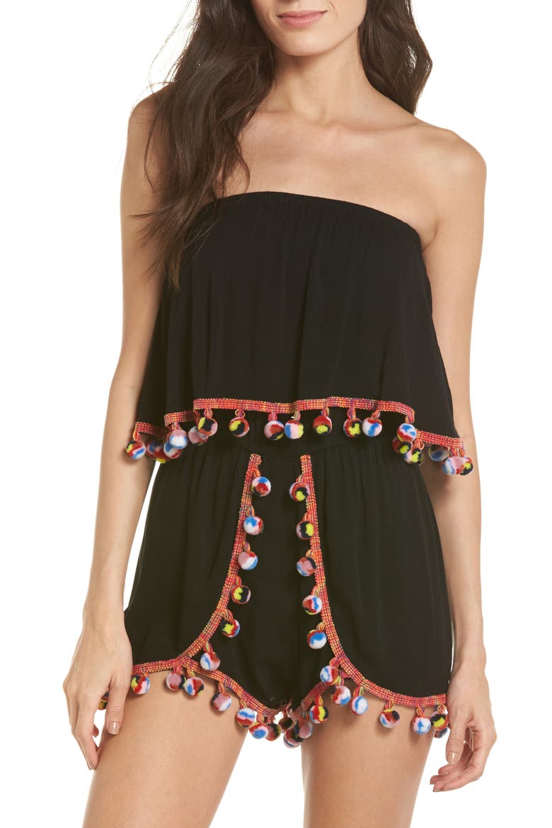 Red Fruit Punch Cover-Up Romper, Main, color, BLACK
