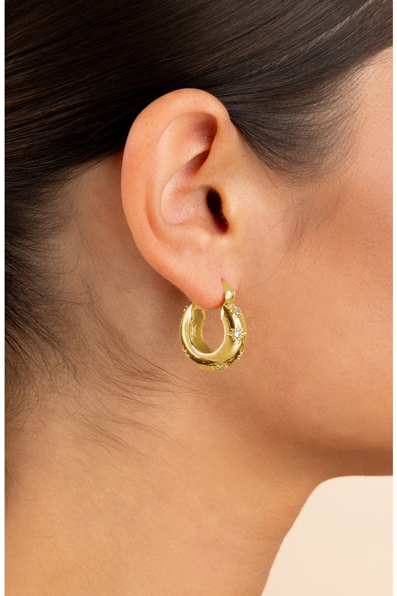 Charleigh Cubic Zirconia Starburst Hoop Earrings, Alternate, color, GOLD