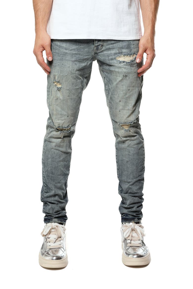 Paint Splashed Ripped Knee Skinny Jeans, Main, color, LIGHT INDIGO