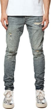 PURPLE BRAND Paint Splashed Ripped Knee Skinny Jeans