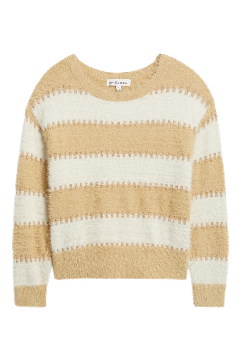Stripe Metallic Boat Neck Sweater, Alternate, color, CHAMPAGNE/ TAUPE