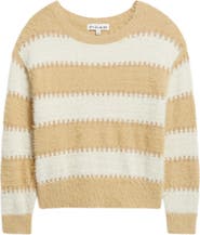 CITY BLUES Stripe Metallic Boat Neck Sweater