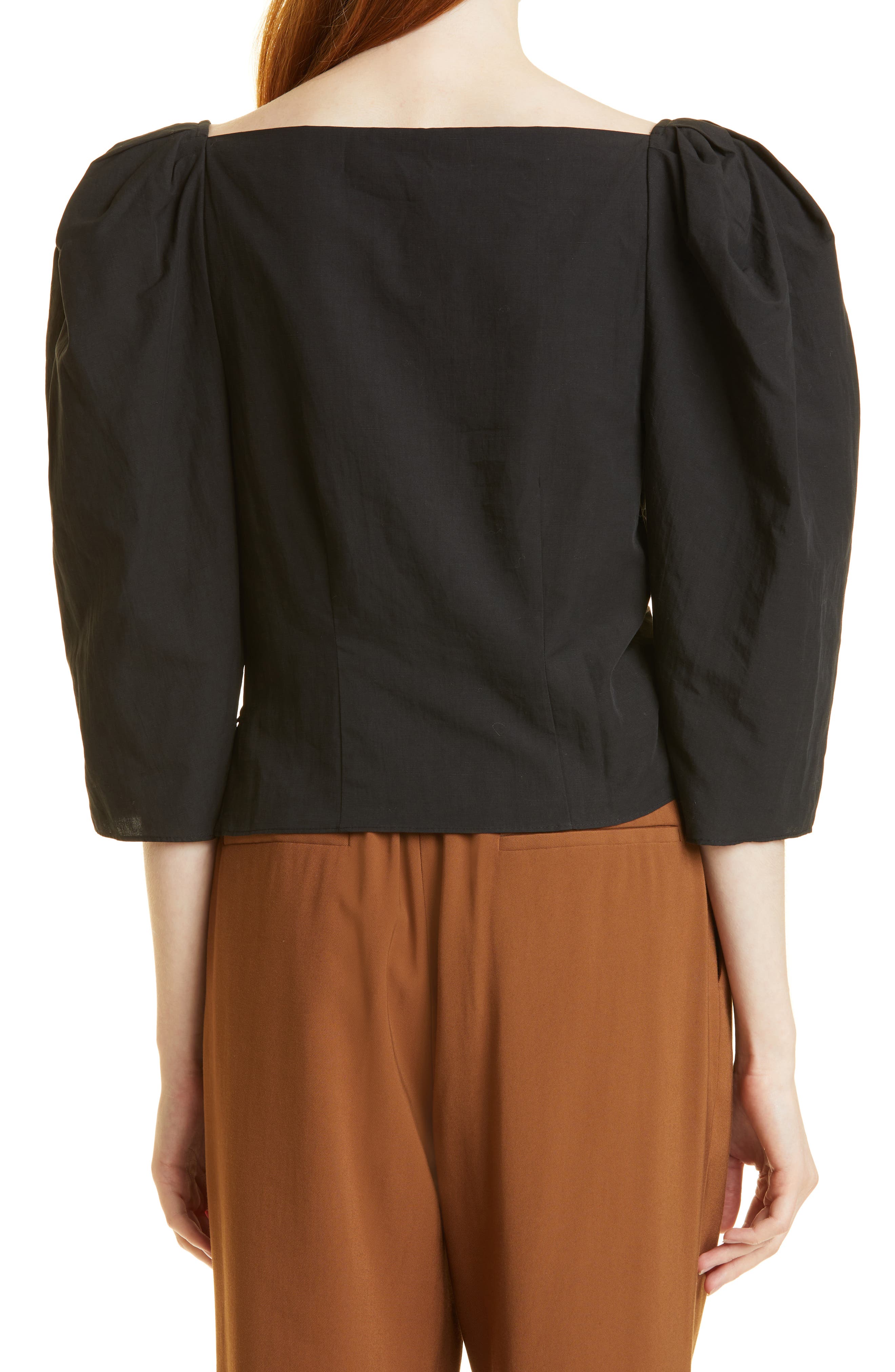 Square Neck Puff Sleeve Cotton Blouse - image 2